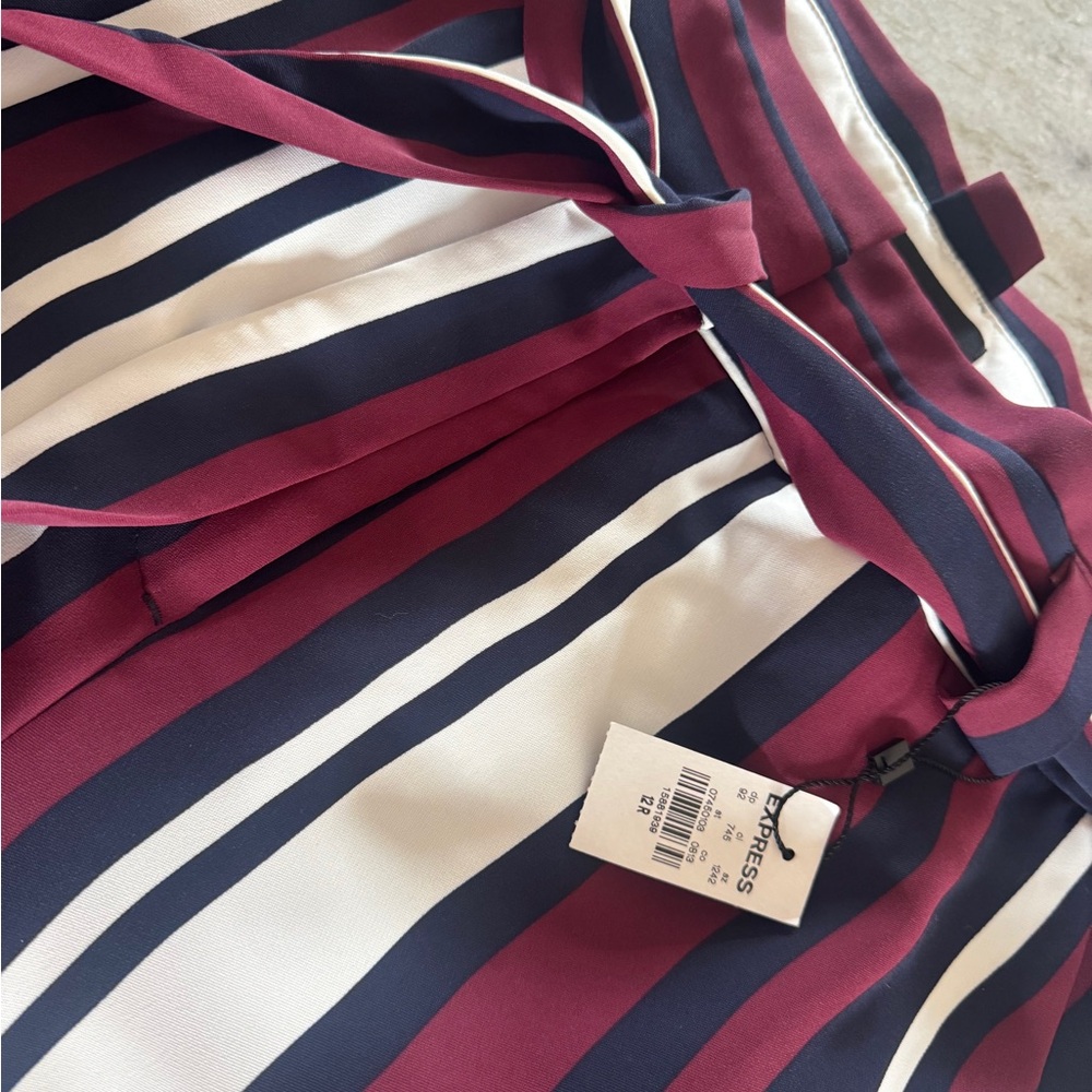 Express Ankle High Rise dress pants in Burgundy, White, and Navy